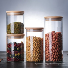 High Borosilicate Wholesale Glass Storage Jars Container with Bamboo Lid and Silicone Rings